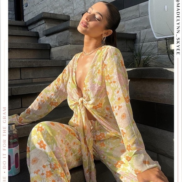 Miss Lola Pants - Miss Lola  Floral Yellow Jumpsuit